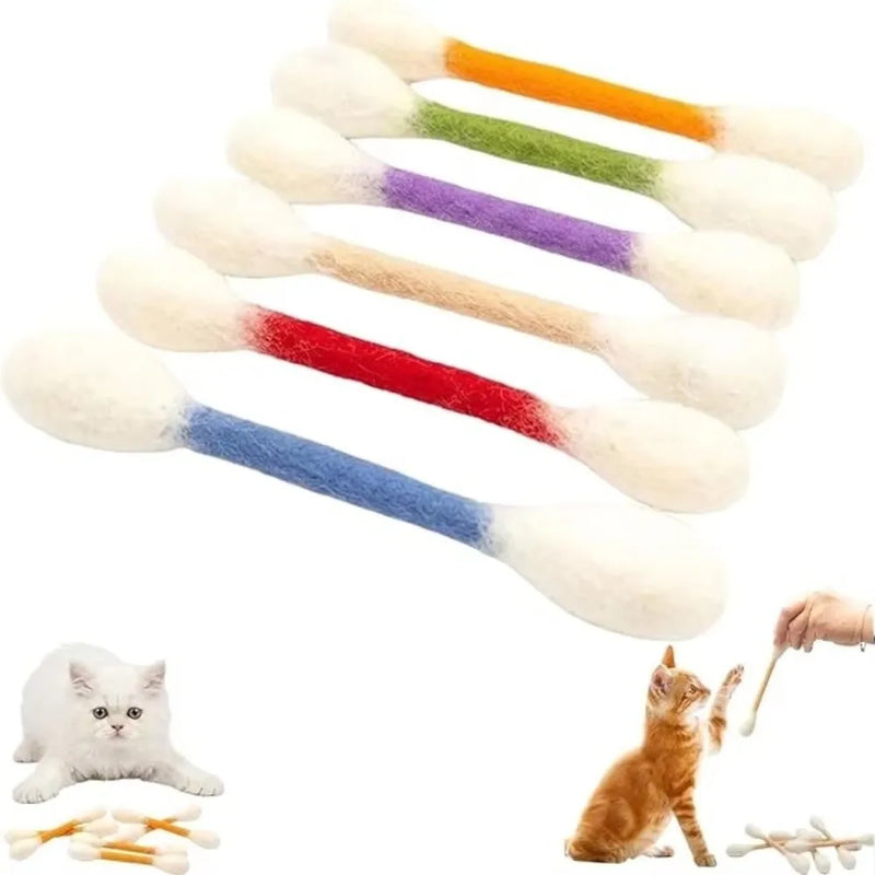 6PCS Felt Cotton Swabs Cat Lightweight Soft Interactive Kick Stick Chew Dental Teething Giant Swabs Cat Interactive Play