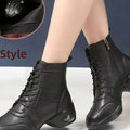 Women's Dancing Shoes Soft Bottom Leather mid Heel Black Mesh Breathable Square Dance Shoes Jazz Sailor Dance Footwear