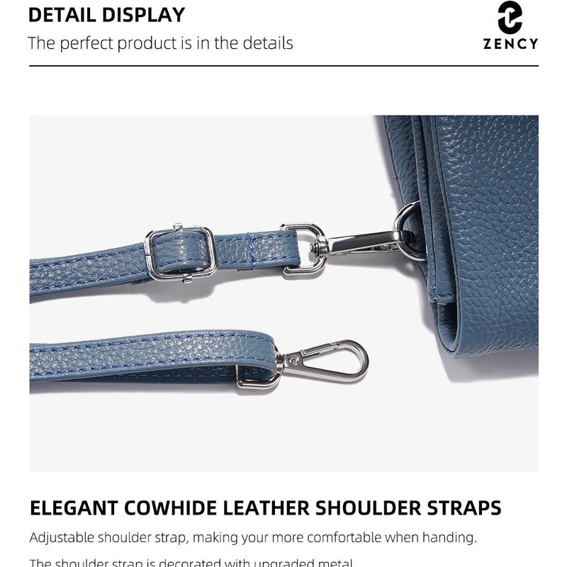 Zency New Soft Plain Color Leather Bag Multiple Pockets Women's Bag Genuine Leather Shoulder Crossbody Versatile Commuting Bag