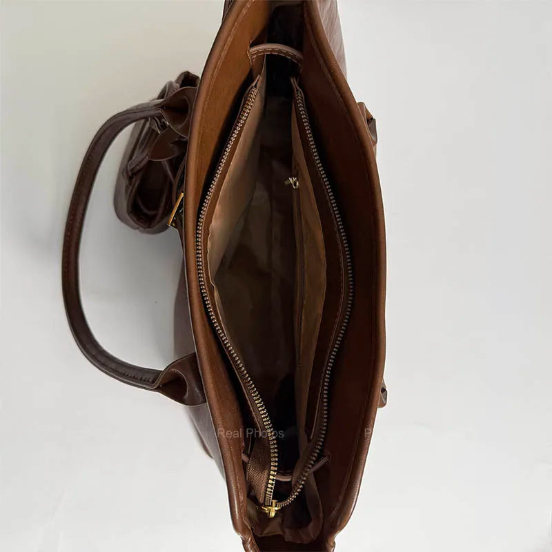 LEFTSIDE Big PU Leather Short Handle Shoulder Bag for Women 2025 Winter Luxury Tote Bag Lady Designer Retro Handbags and Purses