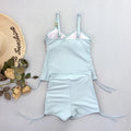 Light Blue Flower Print Swimwear Women's Bikinis Shorts | SAMAG