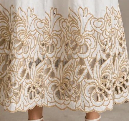 Embroidery Top And Skirt Elegant Hollow Out Color Contrast Women Two Piece Set Spring Summer Outfits