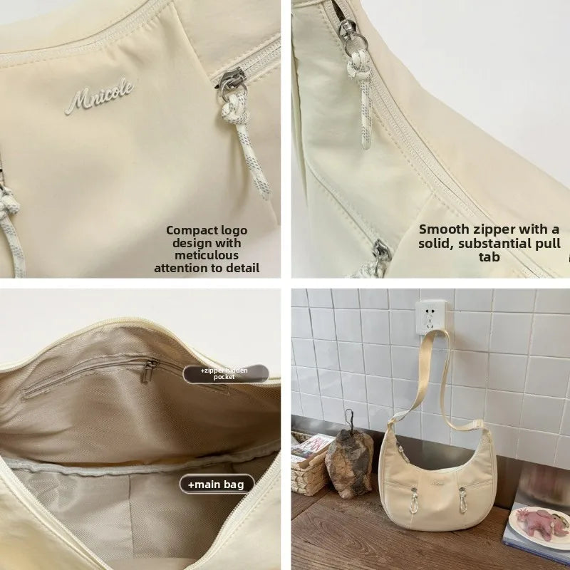 New Fashion Minimalist Shoulder Hobo Bag Large Capacity Casual Nylon Cowhorn Bag Niche for Women Underarm Crossbody Bag