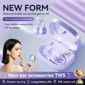 Bluetooth 6.0 Open-Ear Headphones with Makeup Mirror, Detachable Diamond Audífonos, 20Hz Bass Earphones for Women & Girls
