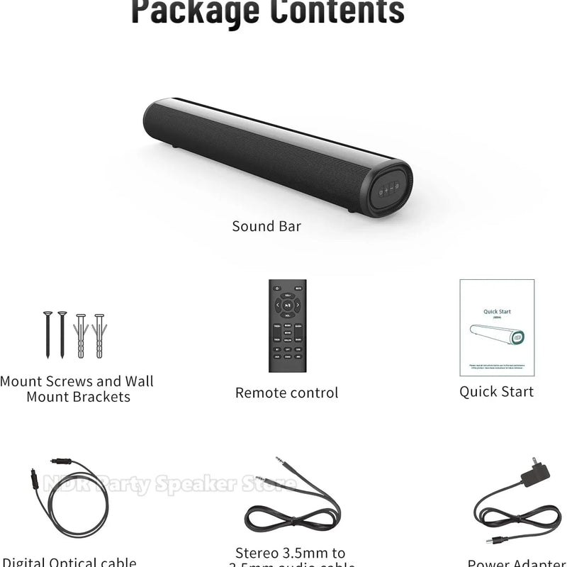50W SoundBar for TV Deep Bass Small Soundbar TV Speaker Home Theater Surround Sound System HDMI/Bluetooth/Optical/Aux Connection