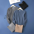 Double-Sided Deroing Men's Long Sleeve V-Neck Thermal Top Seamless Comfortable Cotton Knitted Base Layer Shirt Casual Fashion