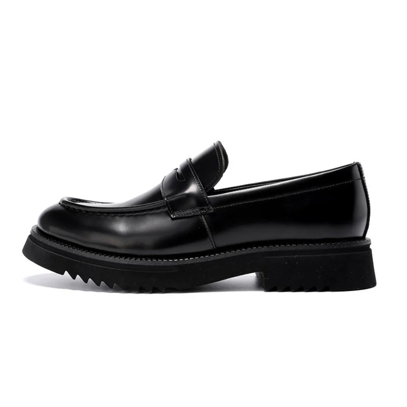New Mens Glossy Genuine Leather Loafers British Style Thick Sole Slip on Business Casual Shoes for Summer