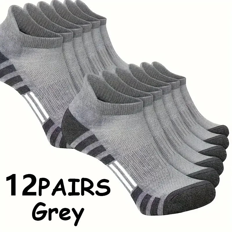 12Pairs Men Black White Grey Towel Bottom Sweat Absorbent | SAMAG