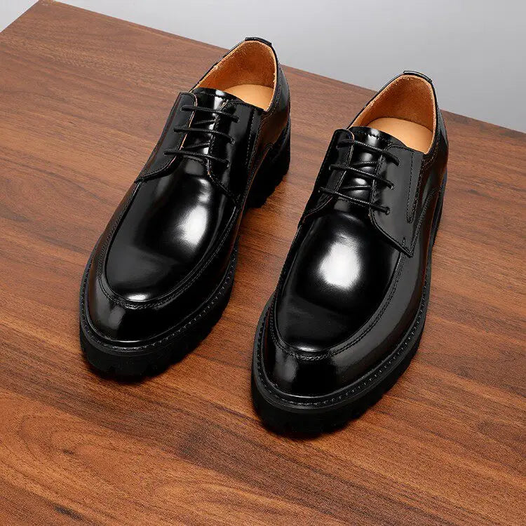 Genuine Cowhide Leather Loafers for Men Glossy Slip on Thick Sole Elevator Formal Casual Dress Shoes for Summer