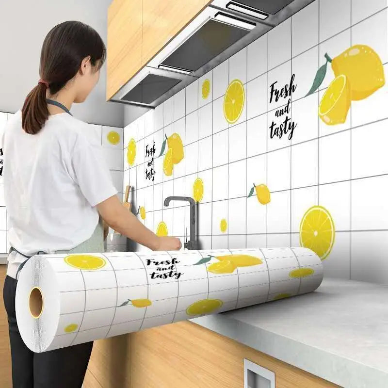 Waterproof Wall Stickers Kitchen Oil-proof Sticker Wallpaper Self-adhesive Waterproof Moisture-proof High Temperature Wall