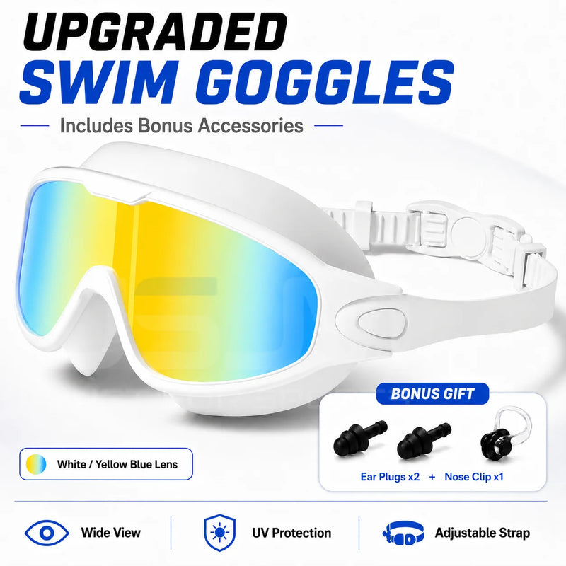 JSJM New Upgraded Adult Swimming Goggles Anti-Fog Wide | SAMAG