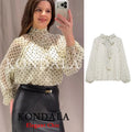 KONDALA Women Trendy Polka Dot Blouse Bow Tie O - Neck - View 7 | SAMAG