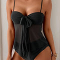 Women Solid Front Bow Chiffon Tankini Spaghetti Strap | SAMAG