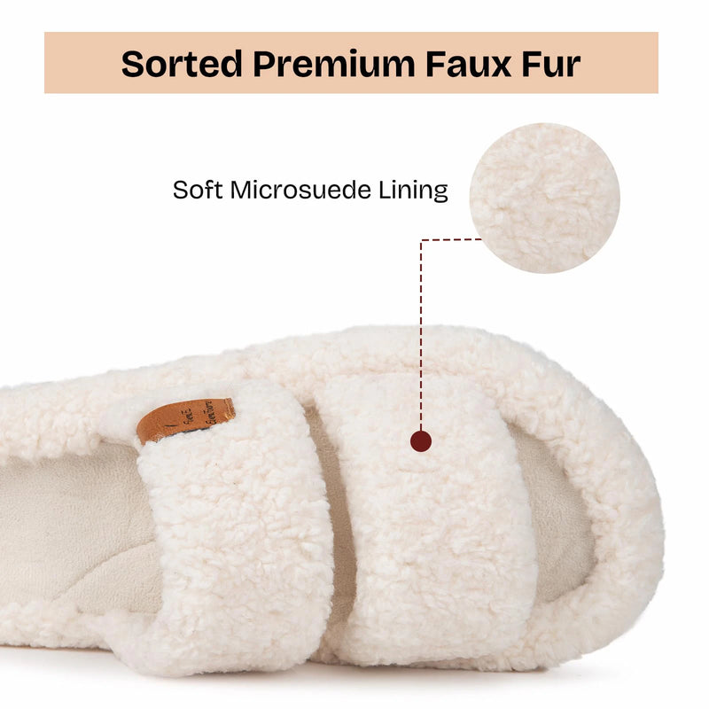 Litfun Winter Fluffy Women's Slippers Anti-slip Open-toe Slides Soft Sole Indoor Slides Furry Warm Cozy Bedroom Women's Slippers