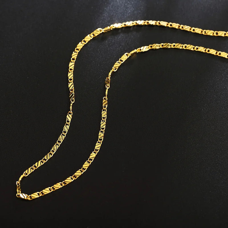 Fashion 18k Gold Necklace 2MM 16/18/20/22/24/26/28/30 Inch Side Chain For Women Men Jewelry 925 Silver - Visuel 4 | SAMAG
