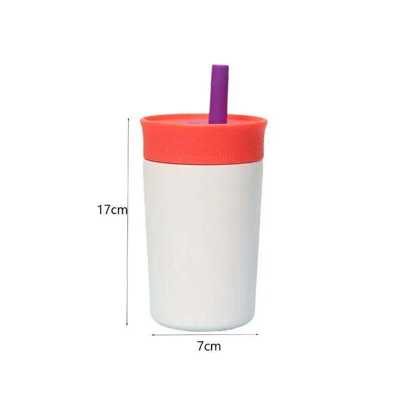 Tumbler 12oz Insulated Water Bottle Double-Layer with Straw Thermos Bottle Stainless Steel Bright Color Thermal Mug Kids