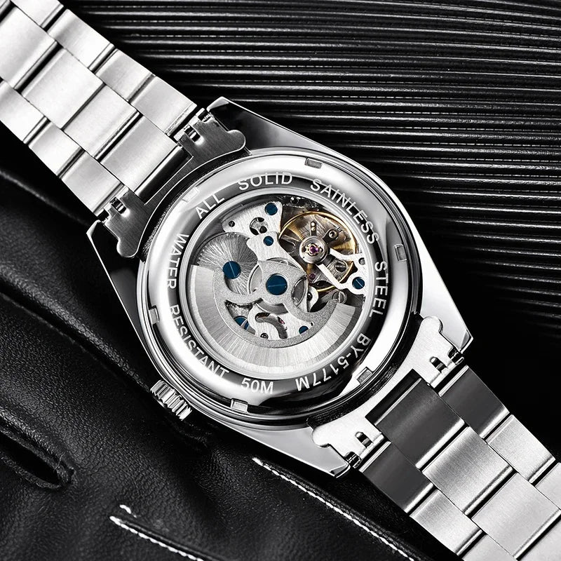 New BENYAR 41mm Men's Automatic Mechanical Watch Classic Blue Stainless Steel 50m Waterproof Luminous Male Business Wristwatch
