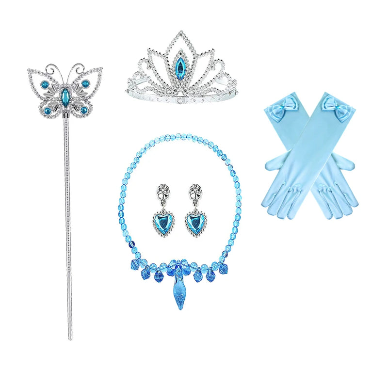 Princess Girls Blue Butterfly Magic Wand Crown Crystal High Heel Necklace Cinderella Cosplay Dress Up Jerlwery Girl Cosplay Toy