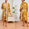 Men's Ice Silk Sleepwear Two-piece Set Kimono Bathrobe Gown Long Robe Pajamas Set Print Tiger Loose Casual Homewear Lounge Wear