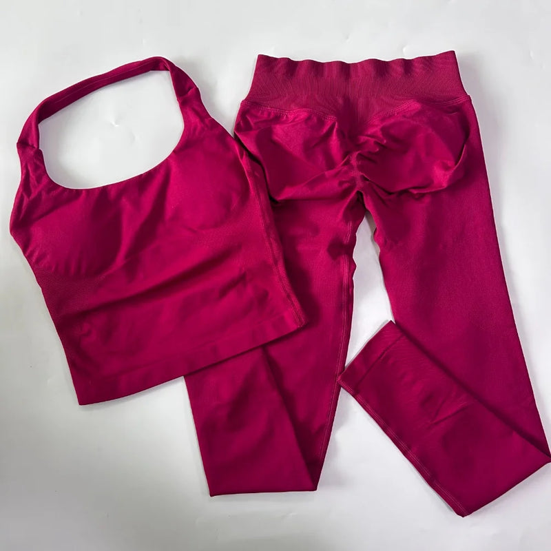 1-2pcs Gym Set Women Backless Tank Tops High Waist Scrunch Seamless Shorts High Waist Yoga Leggings Workout Sets Gym Suit