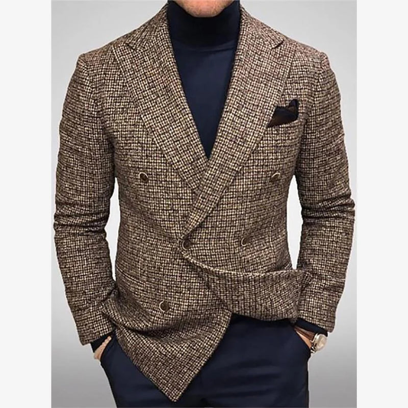 Casual Plaid Jacket Men Straight Leg Coat Green Youth Single Button Suit Collar Cotton Polyester Multi Pocket Grey Thickened ...