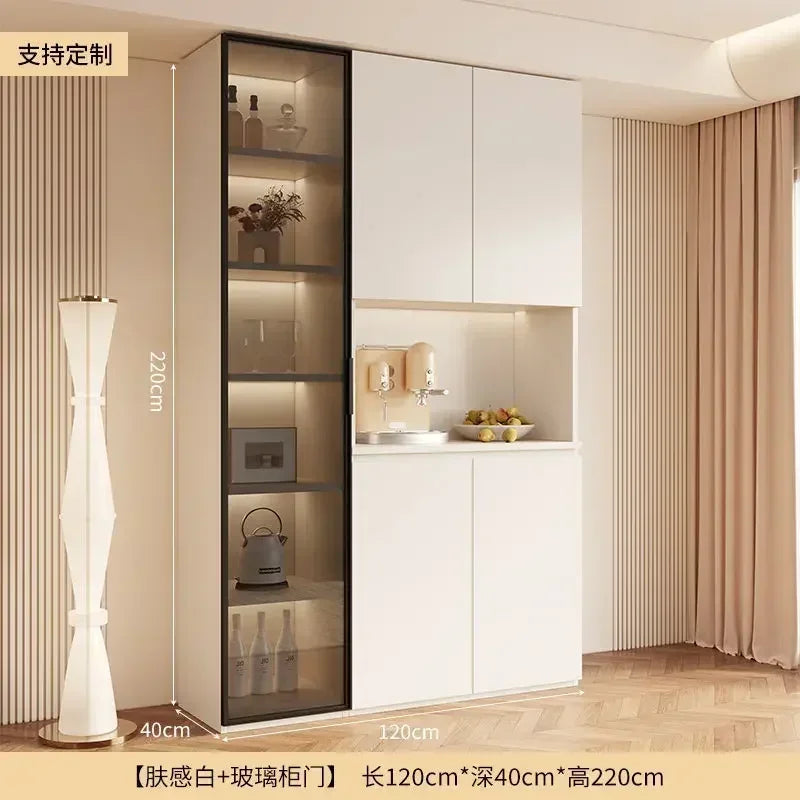 Y Sideboard Kitchen Hutch Cabinet Pantry Freestanding Buffet with Holder Power Outlet Glass Drawers Cupboard Microwave