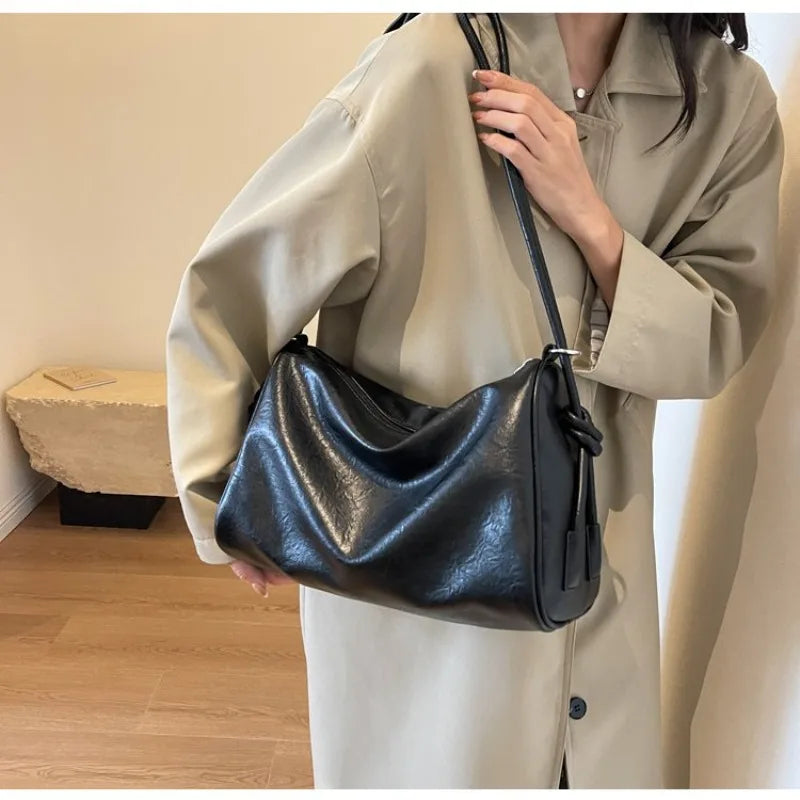 Multi-Color Soft Leather Shoulder Bag, Minimalist Ruched Hobo Purse with Adjustable Strap, Commute & Casual Use, Neutral Design