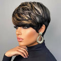 Short Layered Straight Pixie Cut Finger Waves Wigs Human Hair 100% Natural Realistic Tangle Free Full Machine Made For Women