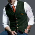 2026 Men's Formal Vests Lapel Tweed Plaid V-neck Waistcoat Slim Vest Business Formal Dress Suit Casual Wedding Tuxedo Male Vest