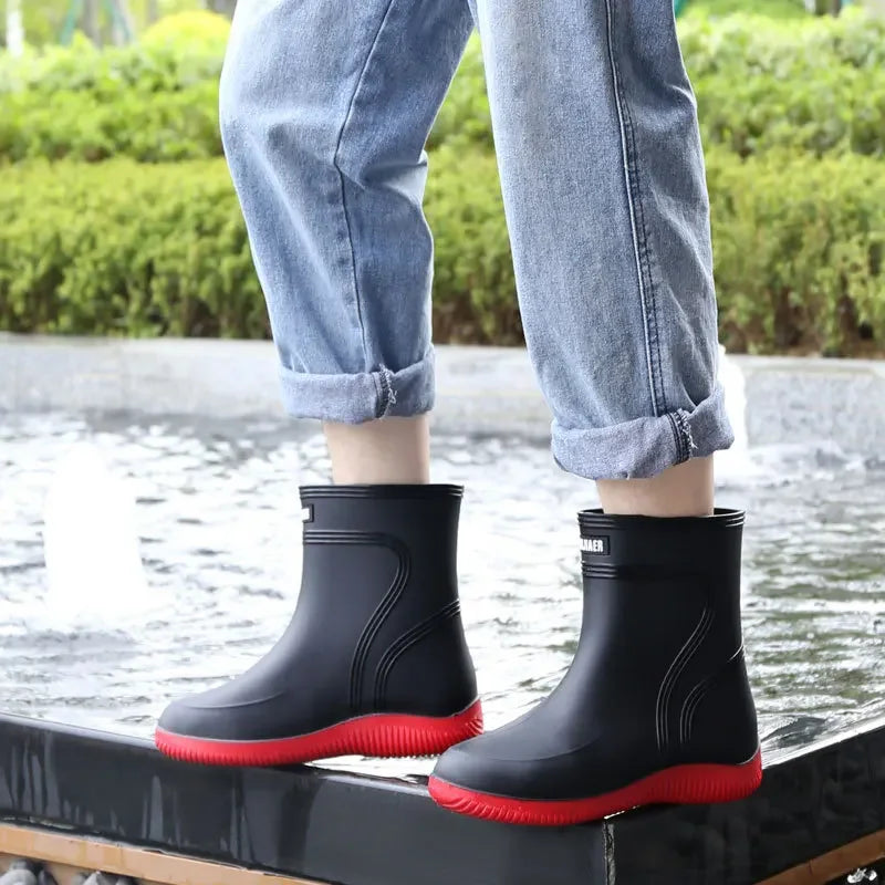 Waterproof Men's Rain Boots 2025 Thickened Warm EVA Sole Plastic Upper Short Toe-Cap Rain Shoes for Kitchen Construction Fishing