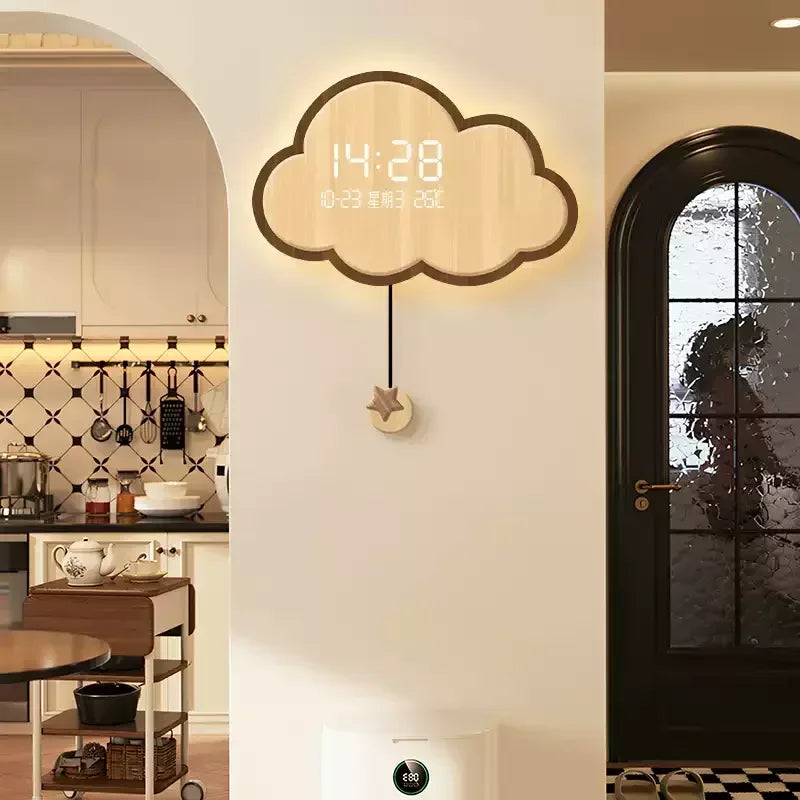 Cloud-Shaped Wall Clock LED Perpetual Calendar 2024 Motion-Sensor Silent Mechanism Long Battery Life
