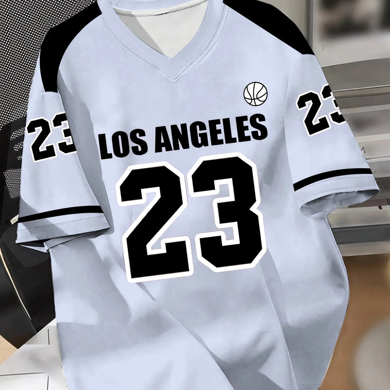 Men's Los Angeles 23 Basketball Jersey V-Neck Short-Sleeved Casual And Sports T-Shirt With Digital Print