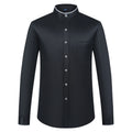 Men's Banded Collar Dress Shirts Long Sleeve Button Down Mandarin Versatile Solid with Pocket | SAMAG