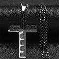 Goth Stainless Steel Cross Pendant Necklace Biker Men Punk Black Silver Color Crucifixion Crystal Necklace Hip Hop Jewelry N6337