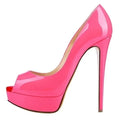 Women Pumps Sexy Platform Peep Toe 14cm Extremely Thin High Heels Stiletto Patent Leather Fashion Party Nighclub Wedding Shoes
