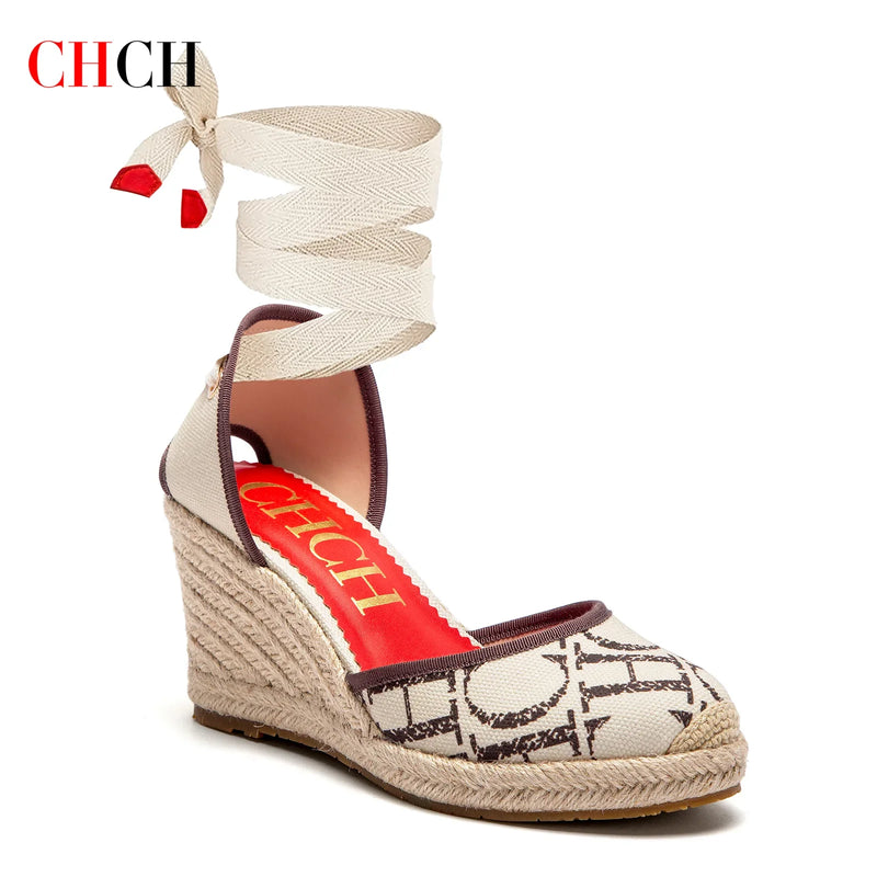 Women's High Heels Summer Espadrillle Platform Wedge 2025 Sandals Closed Toe Ankle Strap Lace up Beach Vacation Party 8cm