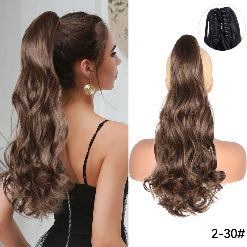 Synthetic Claw Clip On Ponytail Extension 22Inch Long Straight Wavy Ponytail Hair Ponytail With Claw Clip On Ponytail For Women