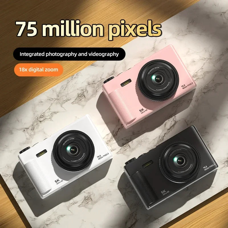 Lenovo Digital Camera 180° Flip Screen 5k Video Vlog Camera 75mp Anti-shake 18x Zoom Portable Body Camera For Students Gifts