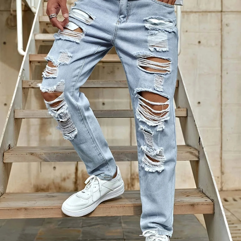 Men's Ripped Non-Stretch Jeans - Distressed Streetwear | SAMAG