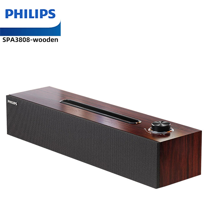 Philips SPA 3808 SoundBar Features a Simple Wood Grain Design  HIFI Sound Quality 3D Audio Effect And Built-in Sound Card