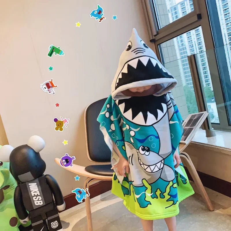 Cute Cartoon Baby Hooded Bath Towel Microfiber Soft Poncho Beach Towel Newborn Infant Cape Washcloth Kids Bathing Supplies