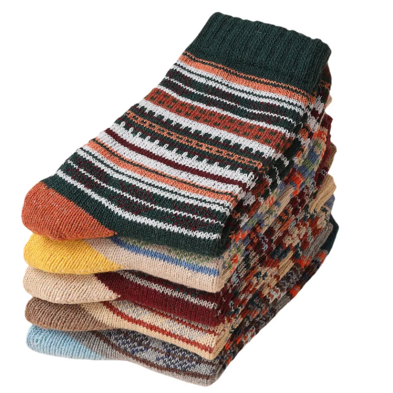 5pairs Unisex Ethnic Style Vintage Thick Wool Warm Crew | SAMAG