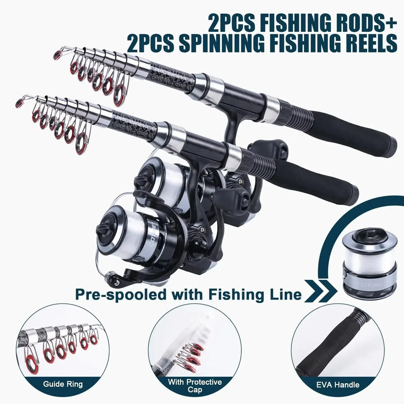 Carbon Telescopic Spinning Fishing Rod Reel Full Kit Pole Lures Hooks Line Pliers Gripper Complete Carry Bag,Fishing Set