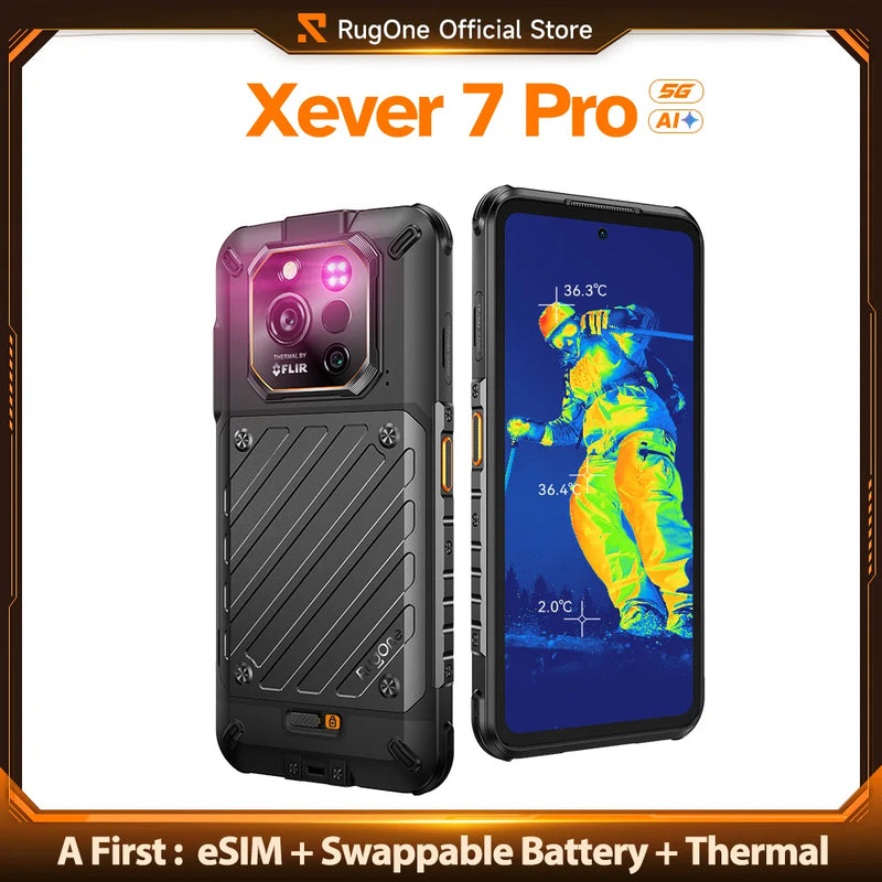 RugOne Xever 7 Pro 5G Thermal Imaging Rugged Phone 6.67" 120Hz AMOLED 512GB ROM 64MP Night Vision eSIM Android 15 Smartphone NFC