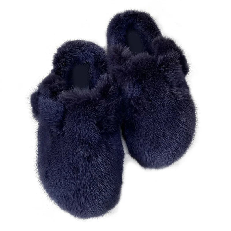 Mule Slippers Mink Fur Slides Comwarm Fashion Women Clogs Cork Insole Fur Slippers with Arch Support Outdoor Slides Home Shoes