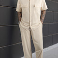New 2pcs Set Men's Short Sleeve Shirt + Pants Suits for Beach Wear Tracksuit Solid Color Sweatpants Hawaiian - View 6 | SAMAG
