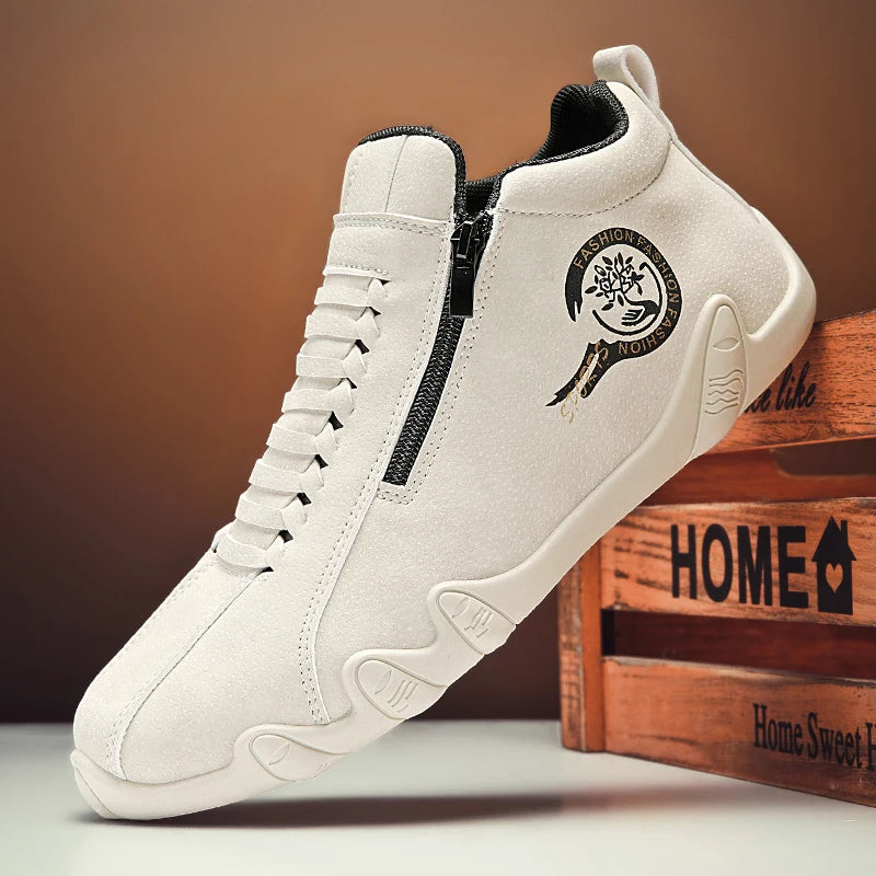 Men's Trendy Casual Side Zipper Short Boots Fashionable Flat Bottom Shoes Versatile for Outdoor Sports