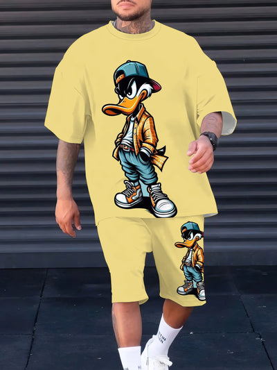 The summer new men's suit features an interesting cartoon duck print casual and fashionable polyester wear | SAMAG