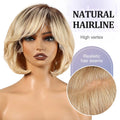Blonde Brown Short Remy Human Hair HD Lace Front Wigs with Dark Roots Bob Natural Layered Lace Frontal Wig with Bangs for Women