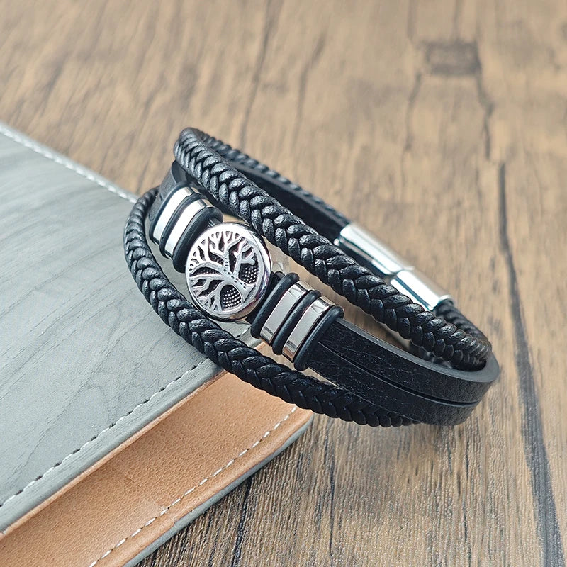 New Design Tree of Life Men's Leather Bracelet Stainless Steel Irregular Accessories Punk Bangles Charm - Visuel 2 | SAMAG